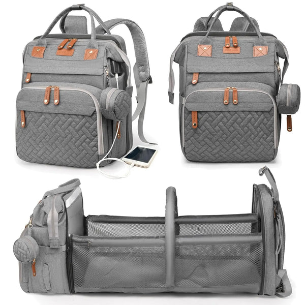 Diaper Bag Waterproof Diaper Bag Backpack Moms Dads With USB Charging Port Baby Shower Gifts Large Capacity Diaper Backpack Grey