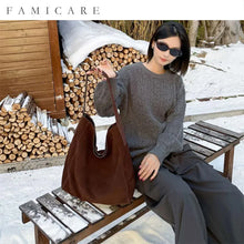 2026 Women's Frosted Leather Tote Bag Large Capacity Soft Suede Bucket Handbag Lady Minimalist Underarm Hobo Shoulder Bag