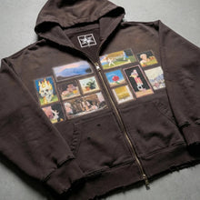 Y2K Retro Gallery Hoodie Brown Pixel Painting Art Pattern Zip Up Sweatshirt Trendy Classic Streetwear Unisex Oversize Clothing