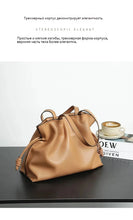 2025 High-End Women's Bucket Bag Lady Unique Drawstring Pleated Shoulder Bag Soft Split Cowhide Leather Cloud Tote Handbag New