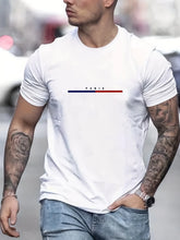 Men's 100% Pure Cotton Summer Loose Oversized Casual Paris Letter Printed Sports Round Neck Short Sleeved T-Shirt Top