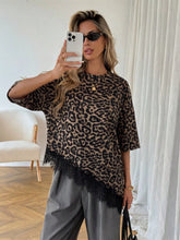 2026 Summer New Arrival Women's Oversized Ruffle Print Leopard Print Padded Lacing Loose Fit T-Shirt