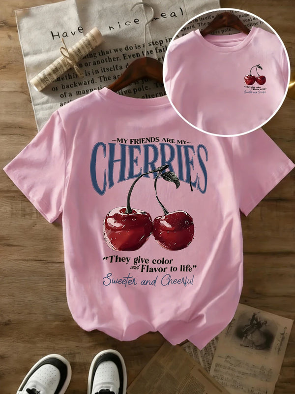 Summer Sweeter Cherries Prints T-Shirts Womens Cotton Oversized T Shirts Basic O-Neck Short Sleeve Tops Casual Woman Clothes