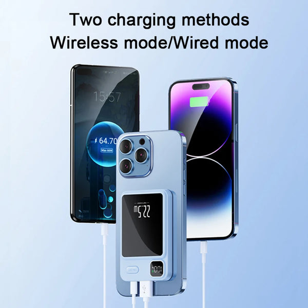 Portable Magnetic Mini 10,000mAh Wireless 15W Fast Power Bank, Compatible with iPhone 15, 14 Plus, and 13 Pro Max (USB/Type-C), Portable Charger with LED Digital Display, Ideal for Outdoor Travel and as an Emergency Backup Po