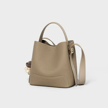 2026 New CEEKAY Khaki Leather Bucket Bag Minimalist Shoulder Bag with Cute Plush Pendant Casual Handbag for Women Bags for Women