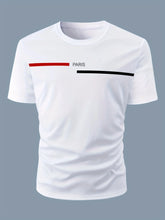 Men's 100% Pure Cotton Summer Loose Oversized Casual Paris Letter Printed Sports Round Neck Short Sleeved T-Shirt Top