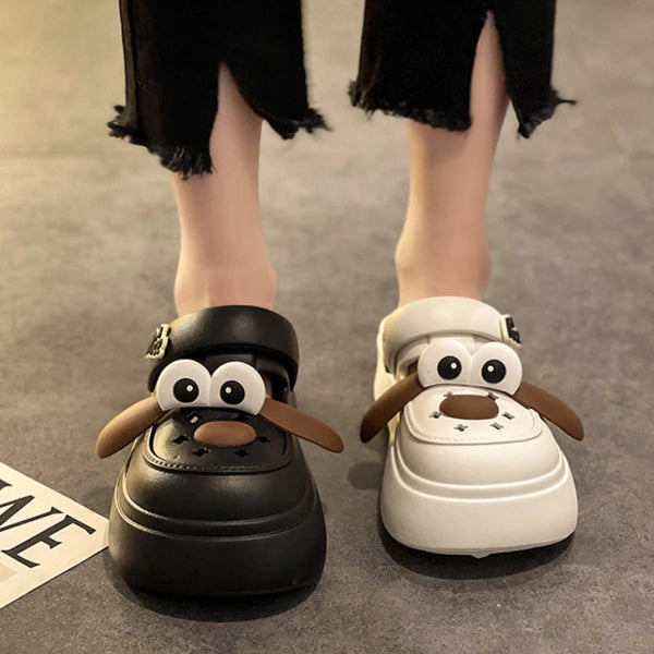 Cute DIY Cartoon Dog Fashion Clogs For Women Summer Platform Sandals Thick Sole Female Leisure Garden Shoes Home Street Slippers