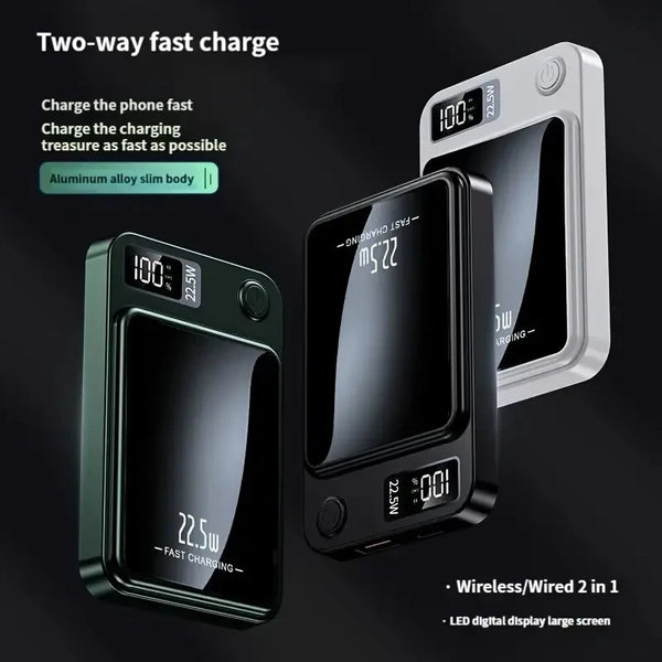 10000mAh Magnetic Portable Power Bank Wireless Fast Charger External Battery Pack for Travel Office Daily Use Compatible with MagSafe iPhone 16/15/14