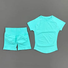 2 Piece Sports Set Women Gym Yoga Set Seamless Fitness Gym Clothes Sportswear Short Sleeve Top Sports Short Leggings Suit