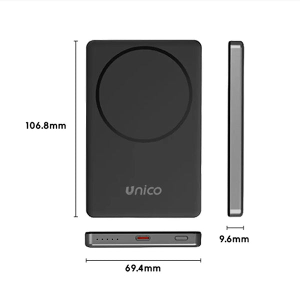 UNICO Portable Charger 5000mAh with Magnetic Wireless Fast Charge Ultra-Thin 20W Includes 0.3m TYPE-C Cable Gun Grey RoHS
