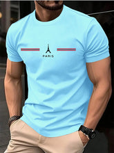 Men's 100% Pure Cotton Summer Loose Oversized Casual Paris Letter Printed Sports Round Neck Short Sleeved T-Shirt Top