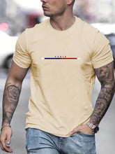 Men's 100% Pure Cotton Summer Loose Oversized Casual Paris Letter Printed Sports Round Neck Short Sleeved T-Shirt Top