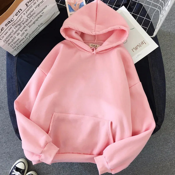 Unisex Oversized Hoodie Minimalist Solid Color French Pullover Women Streetwear Essentials Unisex Couple Hooded Sweatshirt
