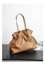 2025 High-End Women's Bucket Bag Lady Unique Drawstring Pleated Shoulder Bag Soft Split Cowhide Leather Cloud Tote Handbag New