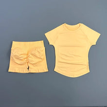 2 Piece Sports Set Women Gym Yoga Set Seamless Fitness Gym Clothes Sportswear Short Sleeve Top Sports Short Leggings Suit