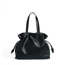 2025 High-End Women's Bucket Bag Lady Unique Drawstring Pleated Shoulder Bag Soft Split Cowhide Leather Cloud Tote Handbag New
