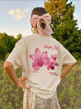 Retro 100% Pure Cotton American Pink orchid Summer New Cute Casual Women's Oversize T-shirt
