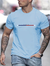 Men's 100% Pure Cotton Summer Loose Oversized Casual Paris Letter Printed Sports Round Neck Short Sleeved T-Shirt Top