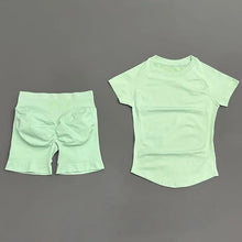 2 Piece Sports Set Women Gym Yoga Set Seamless Fitness Gym Clothes Sportswear Short Sleeve Top Sports Short Leggings Suit