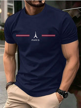 Men's 100% Pure Cotton Summer Loose Oversized Casual Paris Letter Printed Sports Round Neck Short Sleeved T-Shirt Top