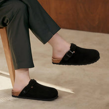 2026 Women Suede Clogs With Adjustable Buckle Cork Leather Mules Comfortable Slip on Women Slippers Outdoor Cork Clogs