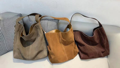 2026 Women's Frosted Leather Tote Bag Large Capacity Soft Suede Bucket Handbag Lady Minimalist Underarm Hobo Shoulder Bag