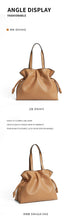 2025 High-End Women's Bucket Bag Lady Unique Drawstring Pleated Shoulder Bag Soft Split Cowhide Leather Cloud Tote Handbag New