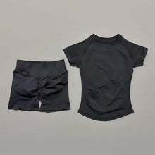 2 Piece Sports Set Women Gym Yoga Set Seamless Fitness Gym Clothes Sportswear Short Sleeve Top Sports Short Leggings Suit
