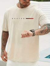 Men's 100% Pure Cotton Summer Loose Oversized Casual Paris Letter Printed Sports Round Neck Short Sleeved T-Shirt Top