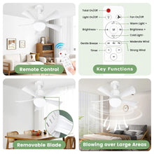 LED Ceiling Fan Light E27 with Remote Control 3 Colors for Dimmable Suitable for Living Room Bedroom Kitchen Study Household Use