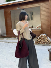 2026 Women's Frosted Leather Tote Bag Large Capacity Soft Suede Bucket Handbag Lady Minimalist Underarm Hobo Shoulder Bag
