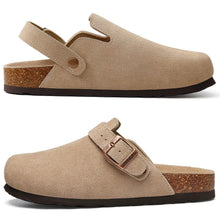 2026 Women Suede Clogs With Adjustable Buckle Cork Leather Mules Comfortable Slip on Women Slippers Outdoor Cork Clogs
