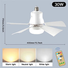 LED Ceiling Fan With Light E27 Socket Remote Control Dimmable 30W Modern Smart Wireless Fans Lighting For Bedroom Garage Kitchen