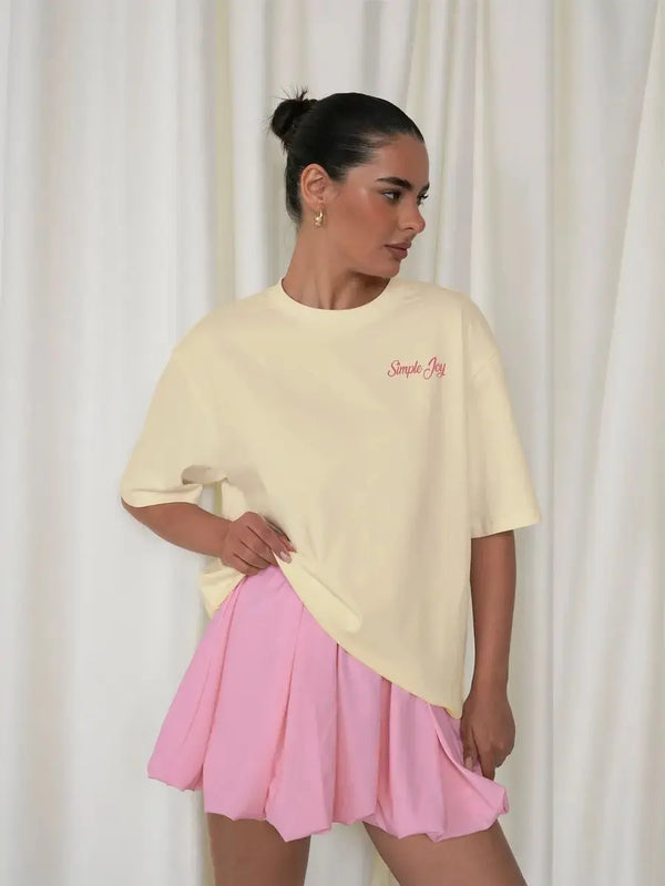 Retro 100% Pure Cotton American Pink orchid Summer New Cute Casual Women's Oversize T-shirt