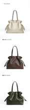 2025 High-End Women's Bucket Bag Lady Unique Drawstring Pleated Shoulder Bag Soft Split Cowhide Leather Cloud Tote Handbag New