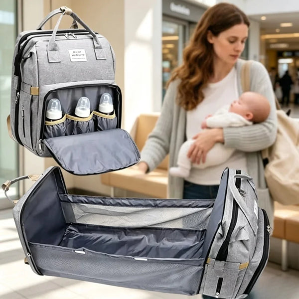 Large Capacity Mommy Diaper Backpack with Changing Mat Foldable Baby Bed Nursing Bag for Milk Bottle Storage