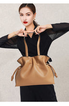 2025 High-End Women's Bucket Bag Lady Unique Drawstring Pleated Shoulder Bag Soft Split Cowhide Leather Cloud Tote Handbag New