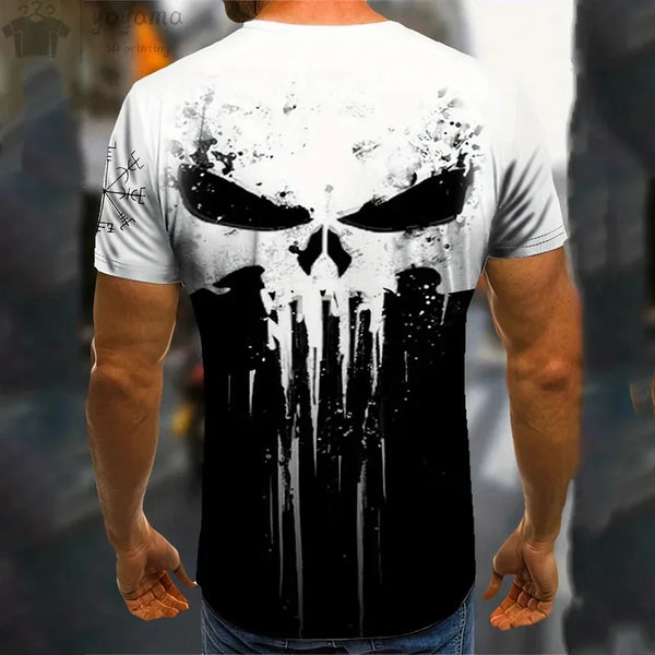 Men's T-shirt 3d printed military patriotic skull O-neck T-shirt, oversized T-shirt, short-sleeved T-shirt, men's sportswear top
