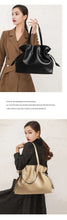 2025 High-End Women's Bucket Bag Lady Unique Drawstring Pleated Shoulder Bag Soft Split Cowhide Leather Cloud Tote Handbag New