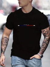 Men's 100% Pure Cotton Summer Loose Oversized Casual Paris Letter Printed Sports Round Neck Short Sleeved T-Shirt Top