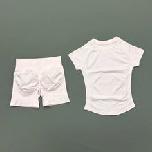 2 Pieces Sports Gym Sets Women Seamless Knitted Yoga Short Sleeve Top Fitness Set Workout Running Sports Short Leggings Suit