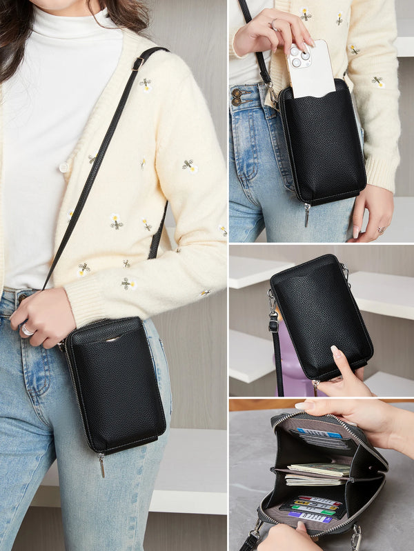 Classic and Minimalist Women's Handbag Fashionable PU Leather Large Capacity Shoulder Bag Solid Color Crossbody Zipper Phone Bag