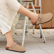 2026 Women Suede Clogs With Adjustable Buckle Cork Leather Mules Comfortable Slip on Women Slippers Outdoor Cork Clogs