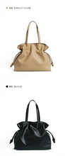 2025 High-End Women's Bucket Bag Lady Unique Drawstring Pleated Shoulder Bag Soft Split Cowhide Leather Cloud Tote Handbag New