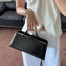 Women Long Saddlebag Leather Clutch Bag Horizontal Square  Handbag Magnetic Suction Clip Wallet Minimalist Shoulder Underarm Bag