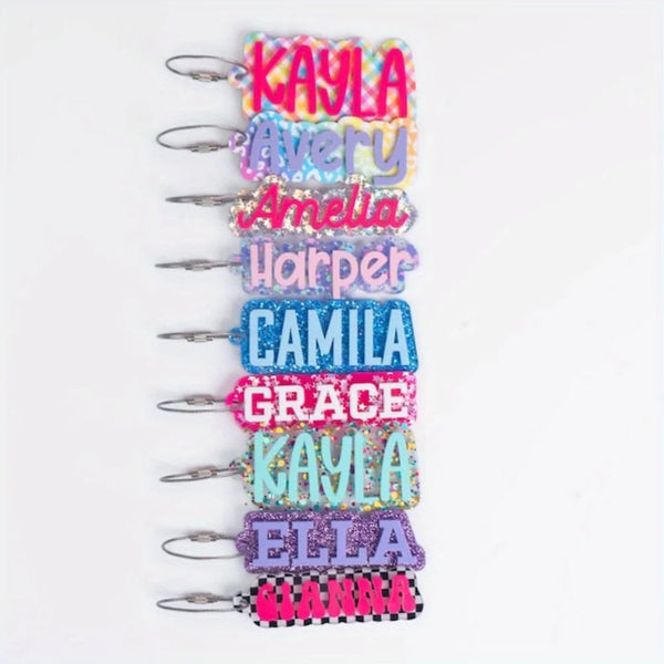 Name Keychain - Backpack Name Tags - Diaper Bag Tag - Personalized Name Plate - Custom Acrylic Key Chain - School Bag Name Tag -