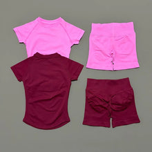 2 Pieces Sports Gym Sets Women Seamless Knitted Yoga Short Sleeve Top Fitness Set Workout Running Sports Short Leggings Suit
