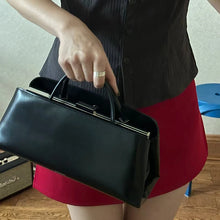 Women Long Saddlebag Leather Clutch Bag Horizontal Square  Handbag Magnetic Suction Clip Wallet Minimalist Shoulder Underarm Bag