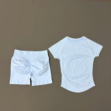 2 Pieces Sports Gym Sets Women Seamless Knitted Yoga Short Sleeve Top Fitness Set Workout Running Sports Short Leggings Suit