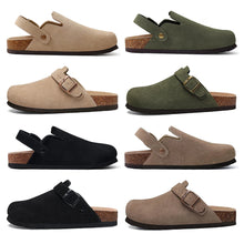 2026 Women Suede Clogs With Adjustable Buckle Cork Leather Mules Comfortable Slip on Women Slippers Outdoor Cork Clogs